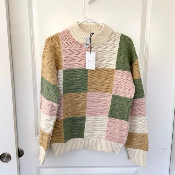 NWT GREYLIN Gwen Patchwork Knit Mock Neck Colorblock Fall Sweater Medium - Picture 2 of 7